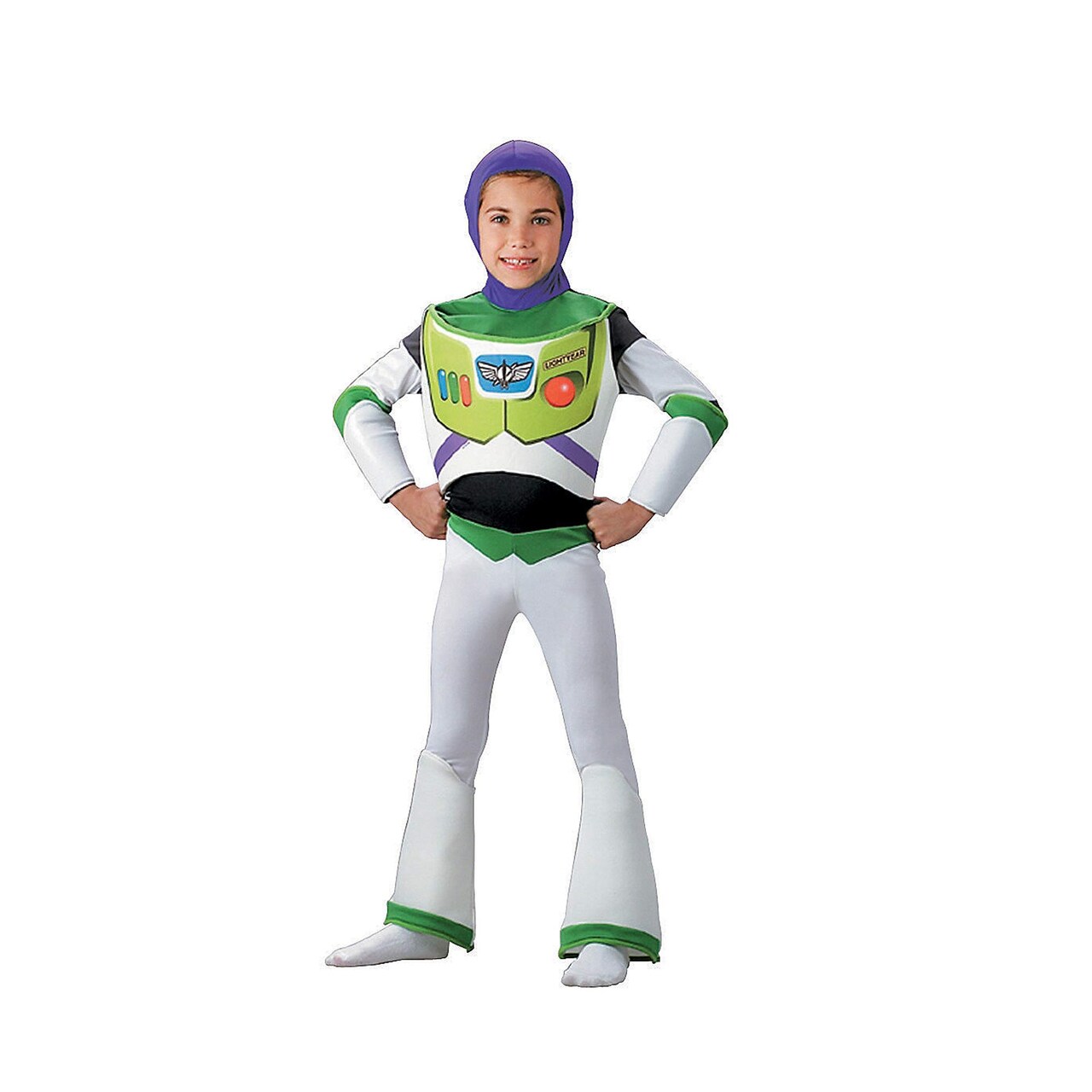 Boy's Buzz Lightyear Costume Toy Story Deluxe Bodysuit Hood and Shin Guards Outfit